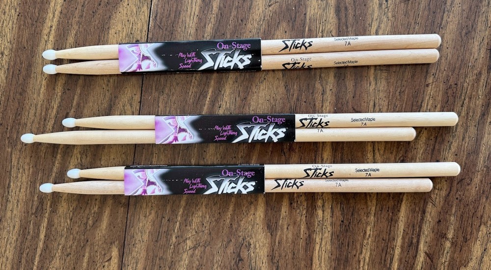 On-Stage Hickory 7A Nylon Tip Drumsticks,