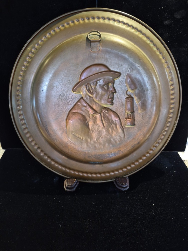 Antique Copper Plate☆Miner Signed E. Havard 10 1/2"