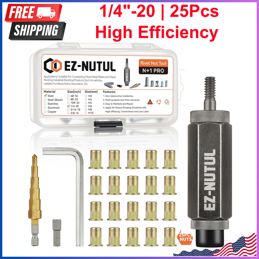 Rivet Nut Installation Tool Set Flat Head Rivnut Threaded Insert Nut Kit SAE