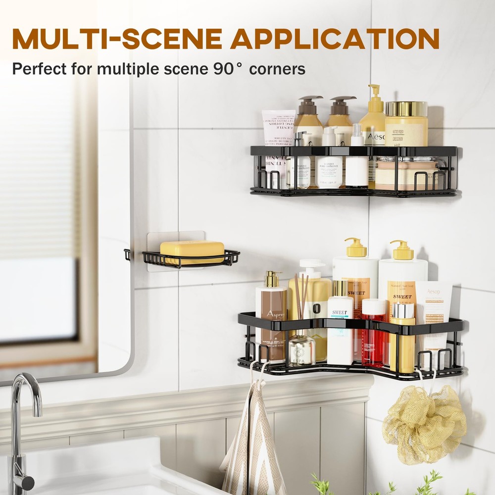 3 Pack Corner Shower Caddy with Soap Holder, Large Capacity Sturdy Easy Insta...