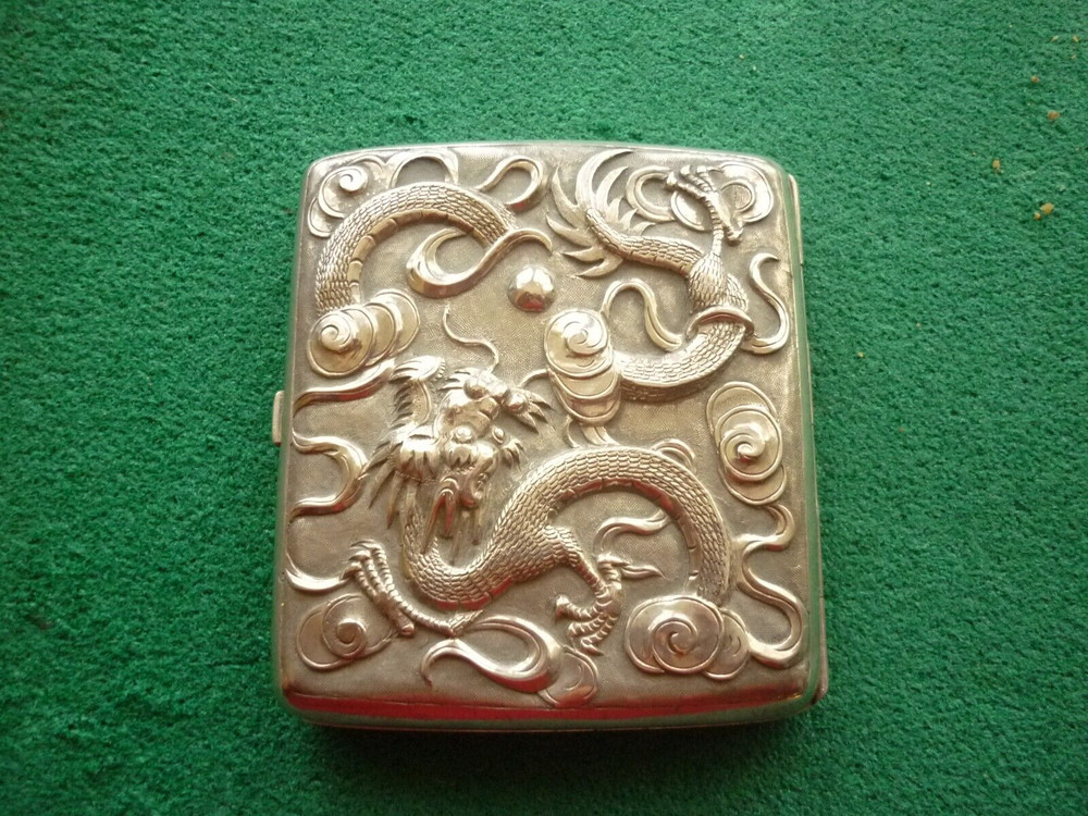 Fine Antique Chinese Dragon Solid Silver Cigarette Case