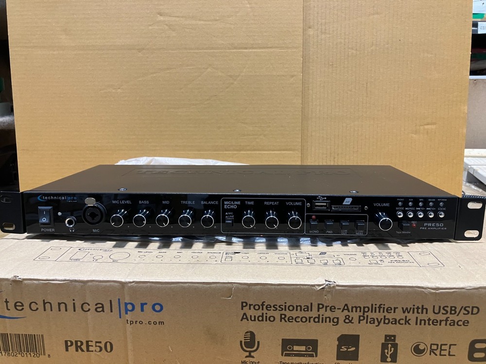 Technical Pro Bluetooth USB/SD Preamp Mixing Recorder w/2 Mic Inputs+9 Band EQ