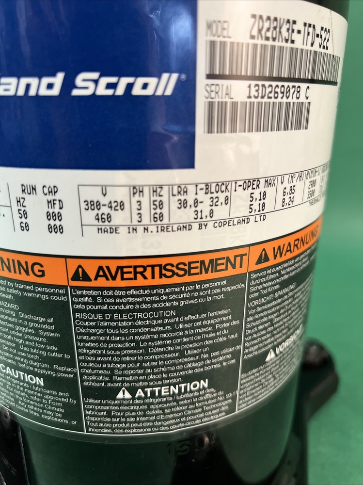 COPELAND SCROLL COMPRESSOR ZR28K3E-TFD-522 3 PHASE