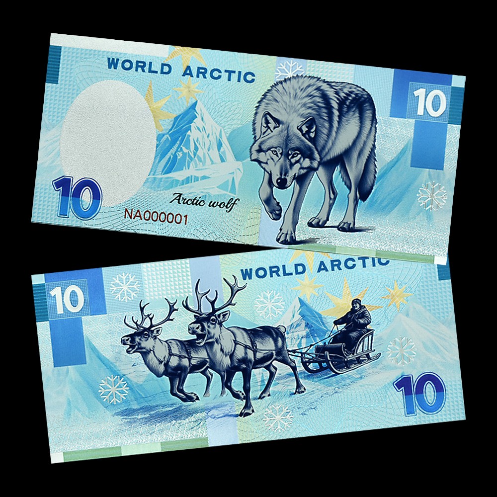 World Arctic Animals 10 Dollars Silver Plastic Banknotes 5pcs/set in Envelope