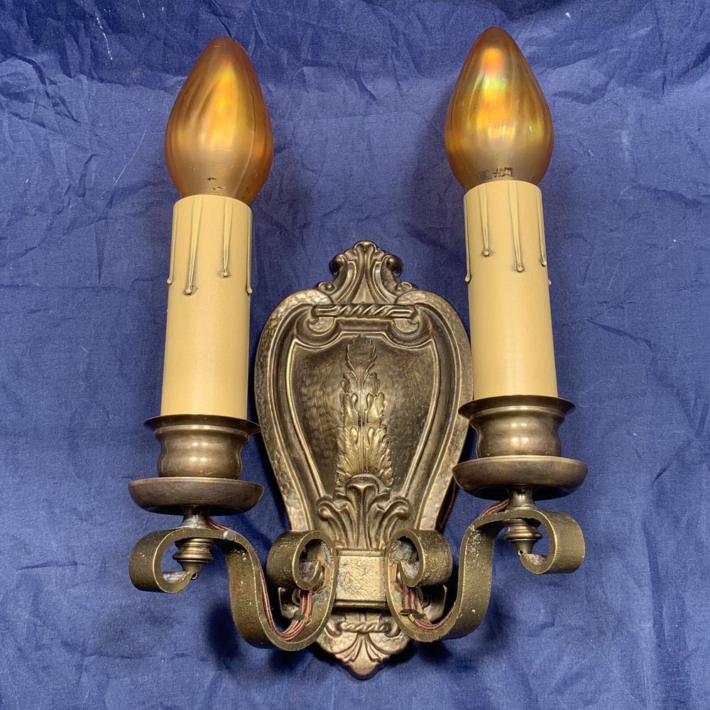 Single Antique Brass Sconce Rewired Light 85A