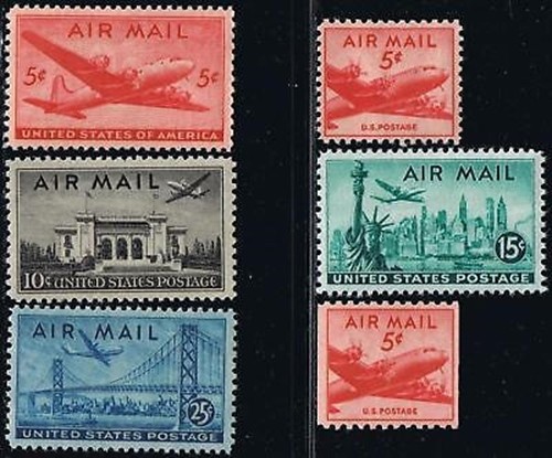 US Scott # C32 through C37 1946-47 Airmails MNH