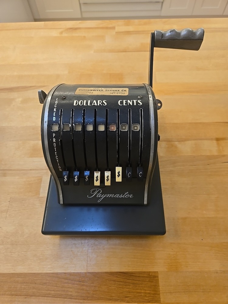 Vintage Grey Paymaster Series S-1000 Check Writer Machine with Key That Works