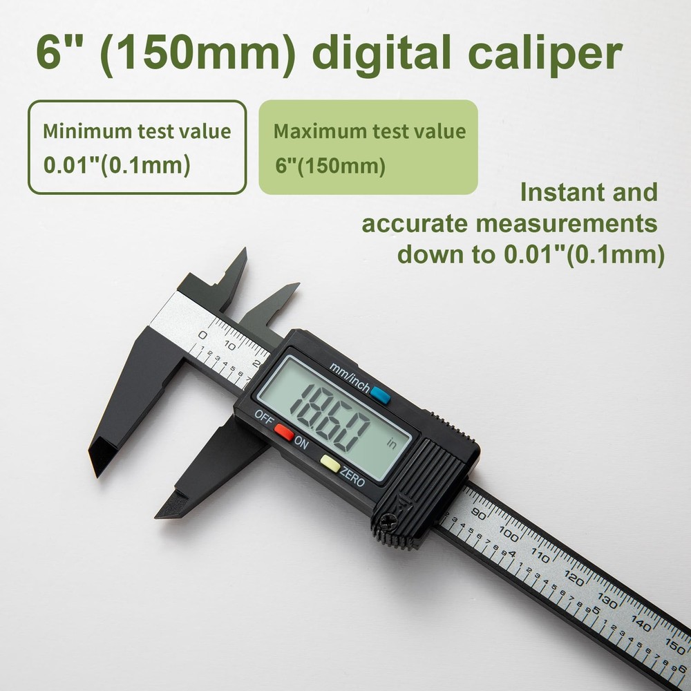Digital Caliper 06" Measuring Tool, Micrometer Caliper with AutoOff Feature, ...