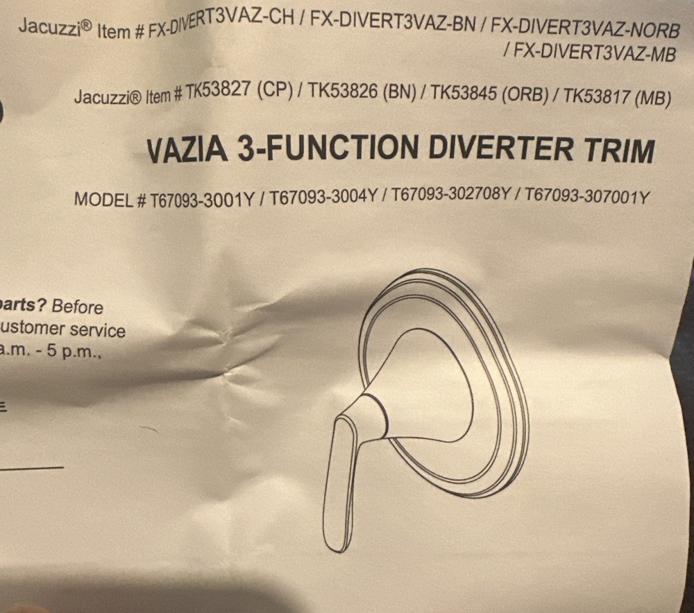 Jacuzzi Vazia 3-function Diverter Trim Item:TK53827
