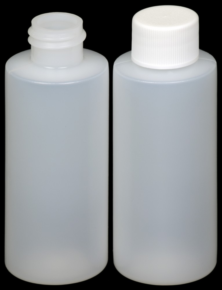 Plastic Bottle (HDPE) w/White Lid, 2-oz. 12-Pack, New