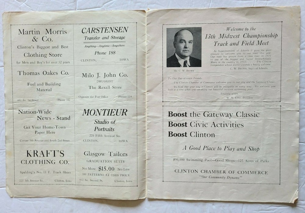 1933 Midwest Interscholastic Championship track & Field Meet Program, Clinton HS