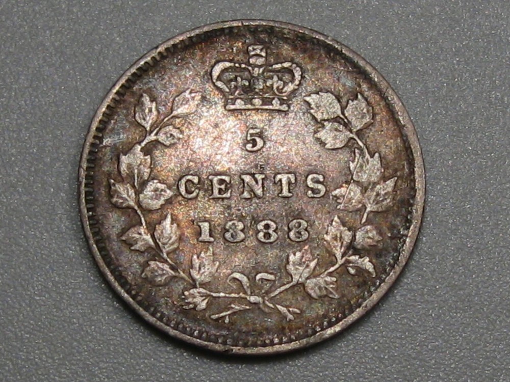 VF 1888 Silver 5¢ Cent CANADA. #100