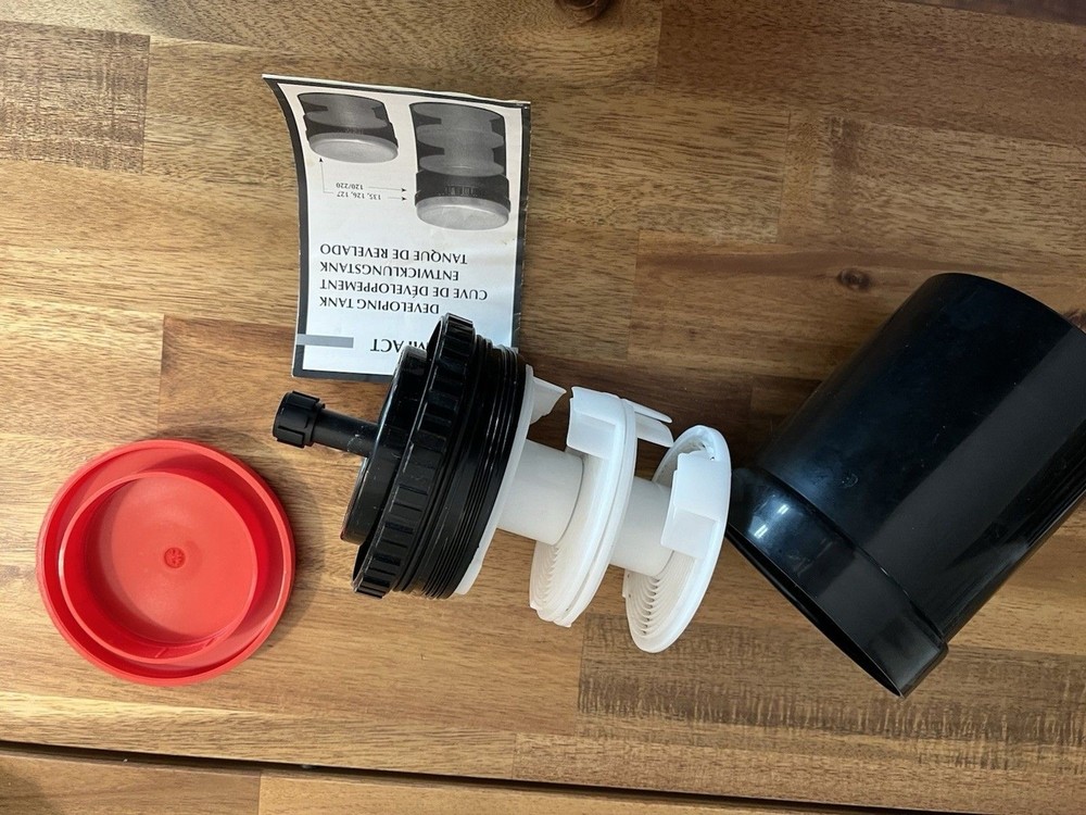 Black and Red Film Developing Tank with Reels