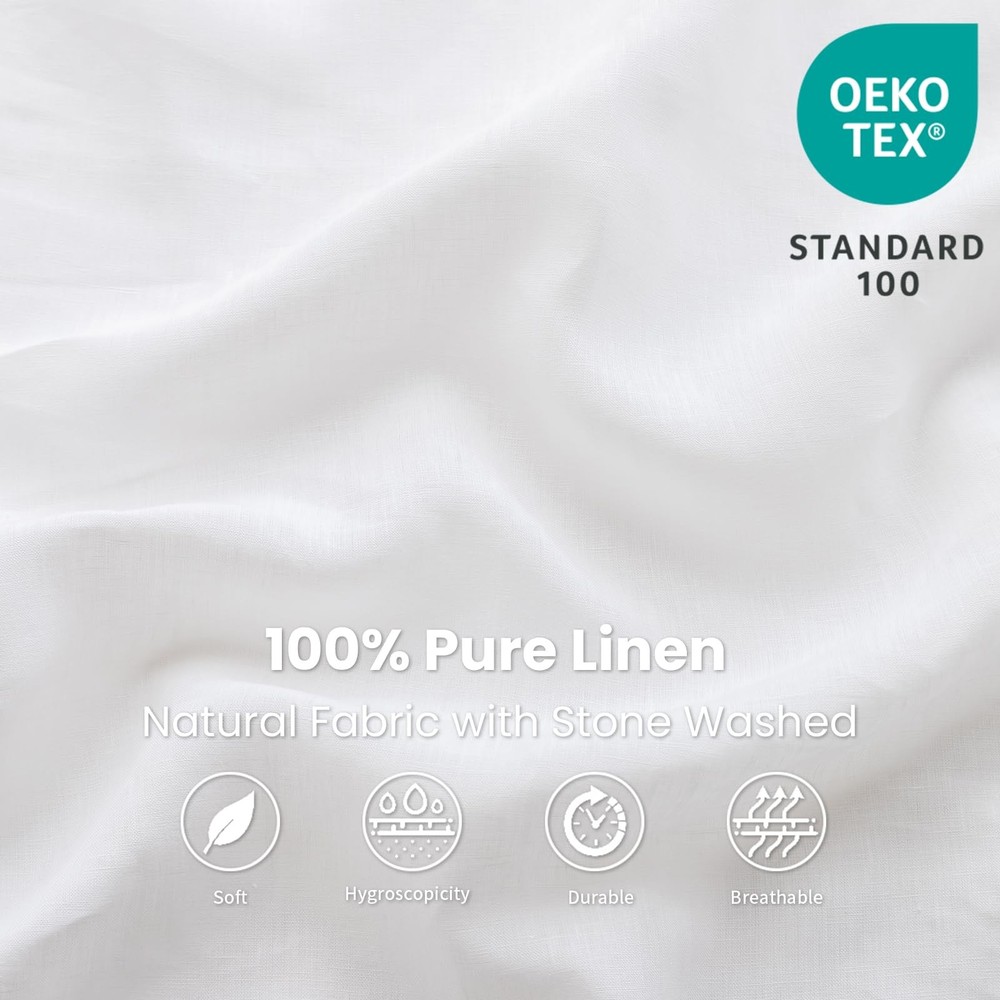 100% Linen Fitted Sheet Stone Washed Solid Color - (1 Piece) 14 inch Deep Poc...
