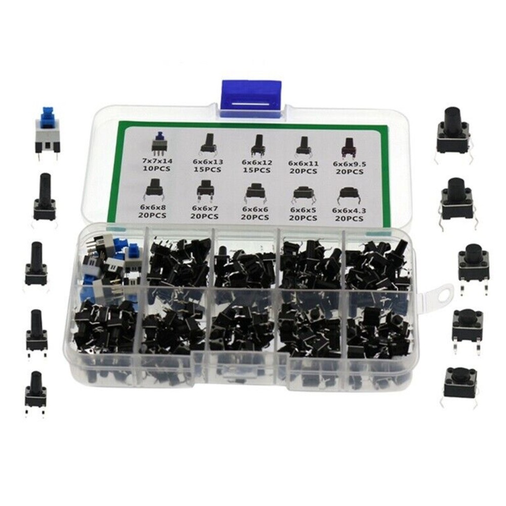 180pcs 10 Type 6X6 Light Touch Switch Set Push Button Switch Assortment Box