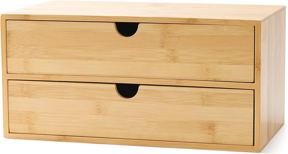 Bamboo Desk Drawer Organizer, Desktop Organizer with Drawers Tabletop Storage Or
