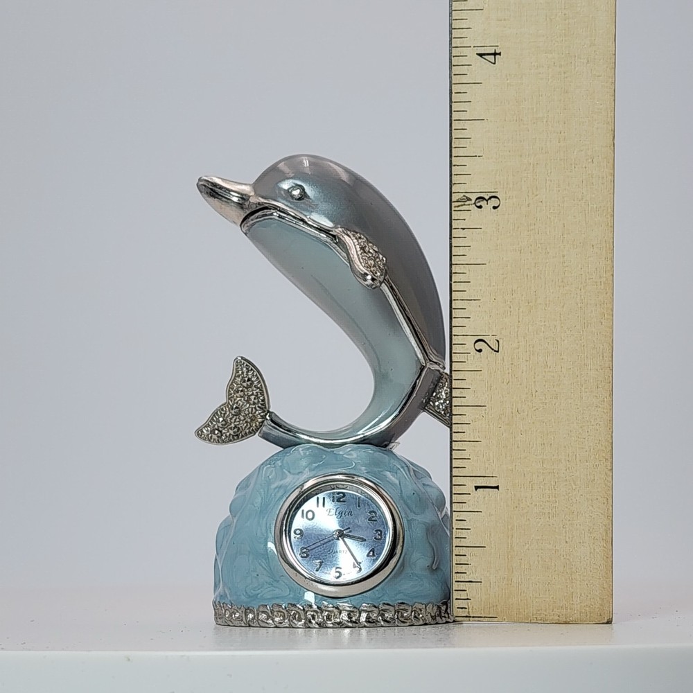 Vintage ELGIN Clock in a Miniature Dolphin. About 3" Tall.