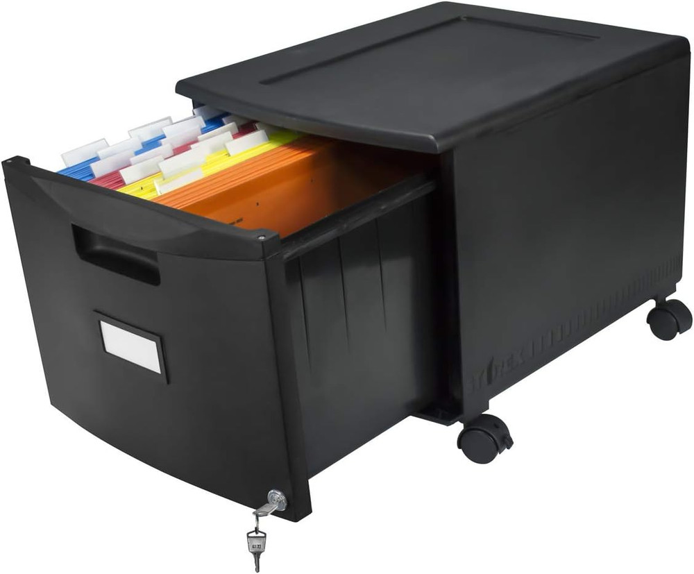 Plastic One-Drawer File Cabinet – Locking Document Organizer with Casters for Ho