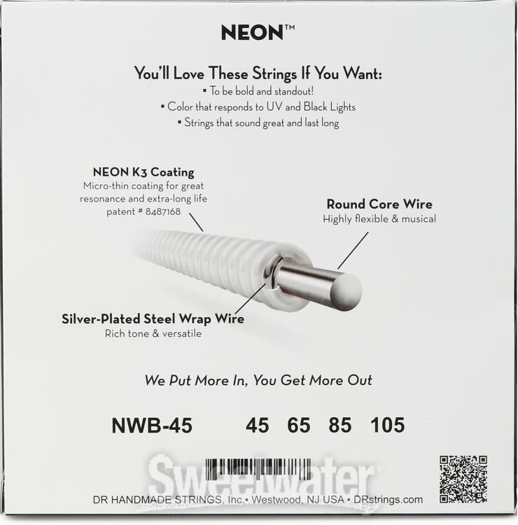 DR Strings NEON Electric Bass Guitar Strings - .045-.105 Medium, White
