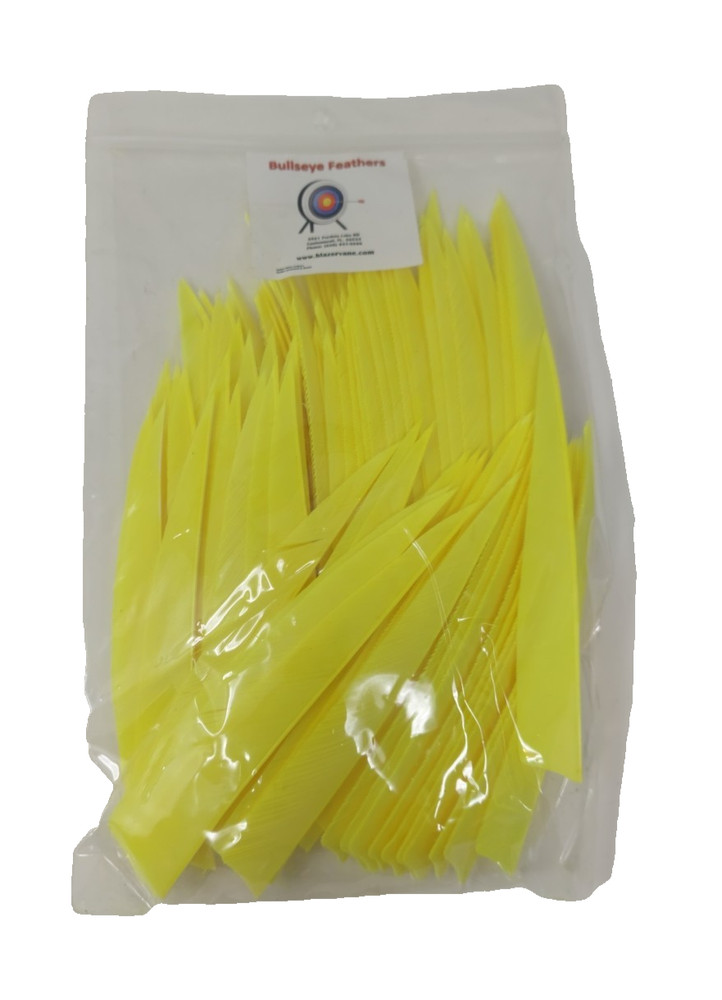 100pk Bullseye Archery Feathers 5" Right Wing: Shield Solid Fluorescent Yellow