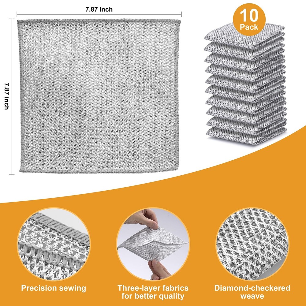 Inkhut Non Scratch Wire Dishcloth, Small, Three-layer Silver