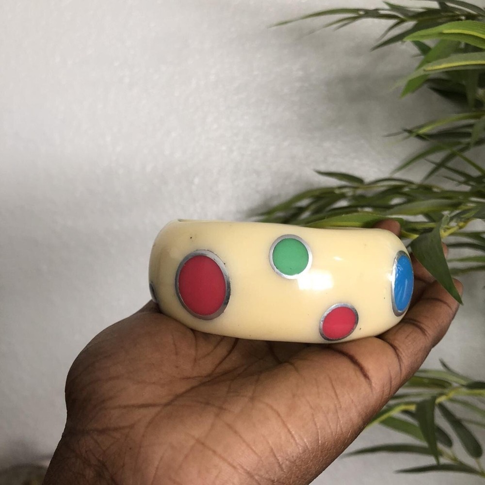 RARE Vintage Chunky Multi Polka Dot Rainbow Bakelite Bangle Bracelet Statement