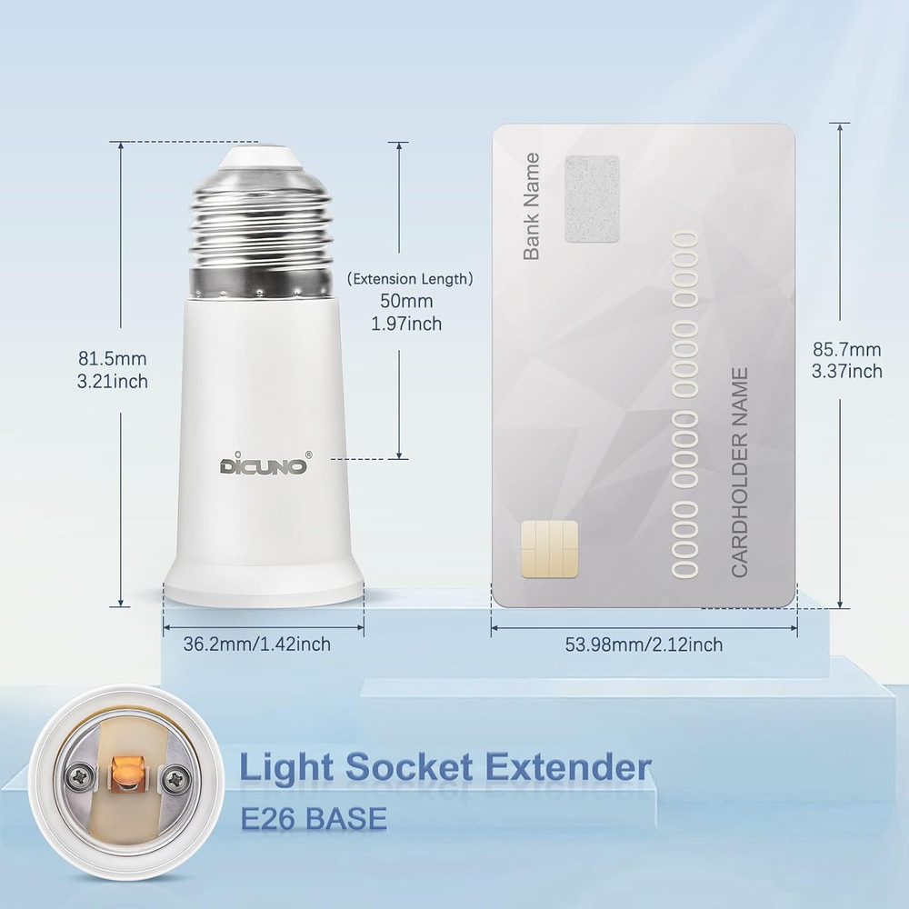 E26 Socket Extender, E26 Standard Medium Base Lamp Bulb Socket Adapter of 5CM/1.