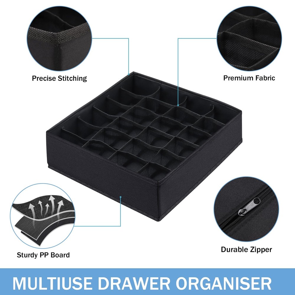 Boudar Foldable Storage Cubes Drawer Underwear Organizer 24 Cell, Black