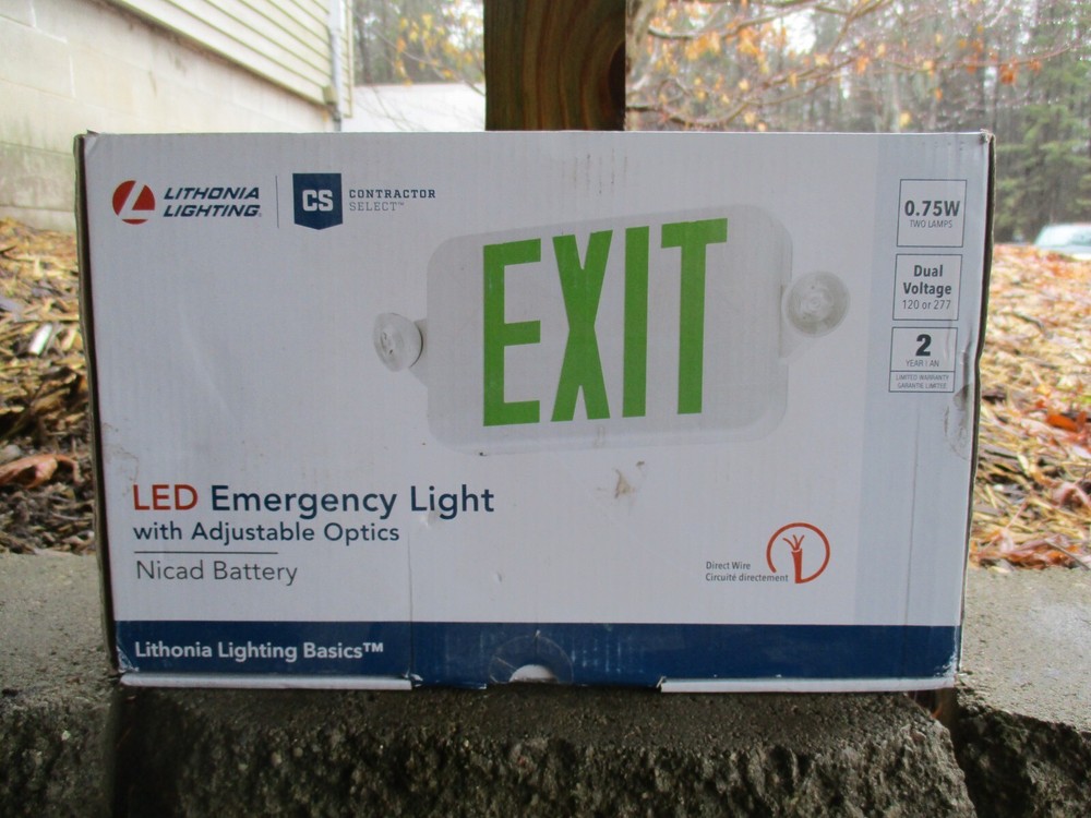 Lithonia Lighting 120/277-Volt LED White Hardwired Green Exit Light with Lights