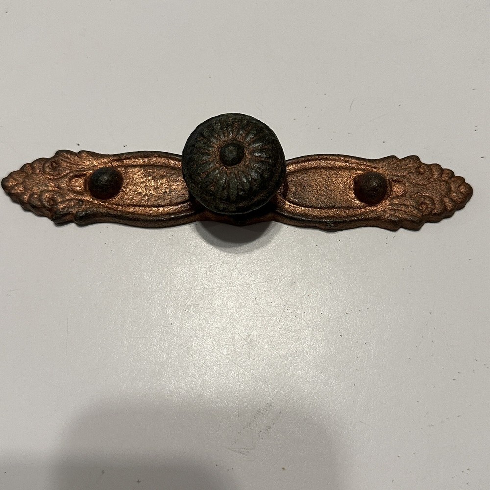 Vintage Cast Iron Drawer Pulls Handle Plate Dresser Cabinet Knobs Rustic Farm