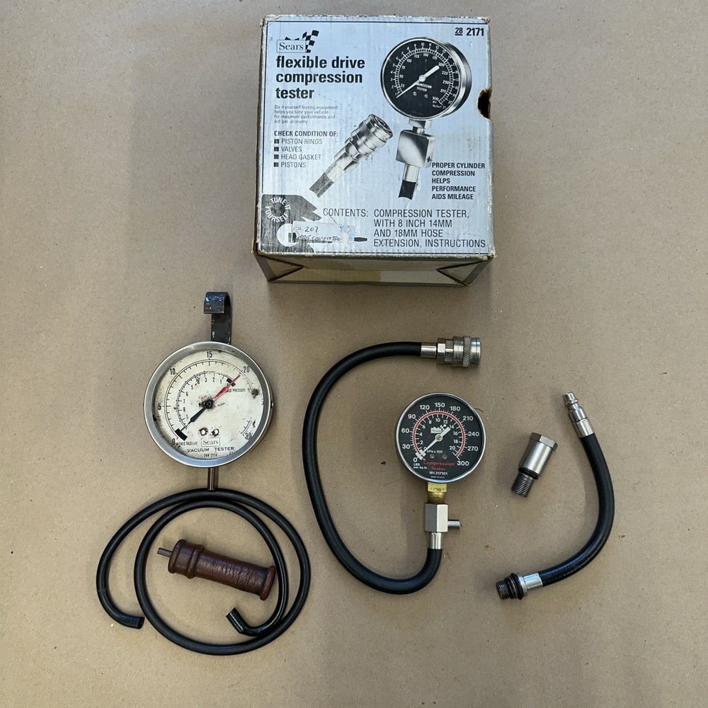 Vintage Sears Compression Tester No. 2171 & Vacuum Tester