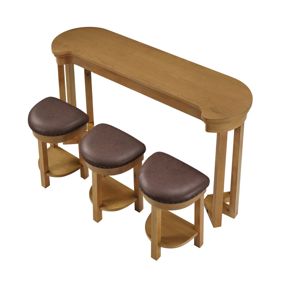 4 Piece Kitc/hen Counter Height Bar Table Set with 3 PU Padded Solid Wood Stools