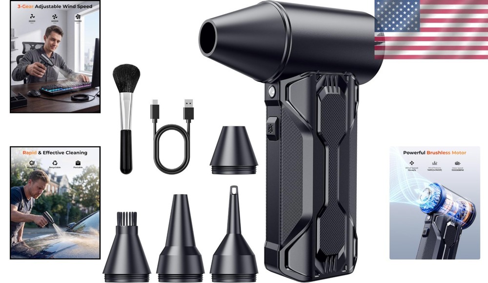 Portable Rechargeable Air Duster with 3 Adjustable Speeds for Electronics & Home