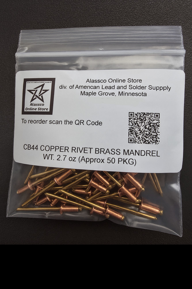 #44 Copper Rivet/Brass Mandrel Blind Open End Dome Head 1/8 PKG 50