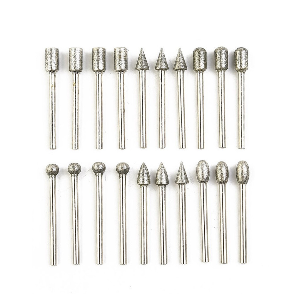 Efficient 3mm Shank Diamond Burr Set Drill Bits 20pcs for Precise Grinding
