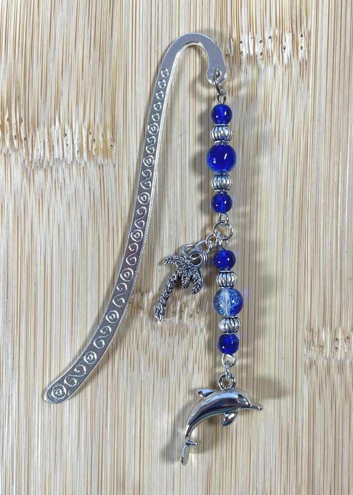 Dolphin Palm Tree Summer Reading Blue Charm Bookmark Plant Stake stocking gift