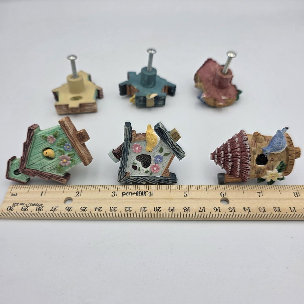 6~ Poly Resin 3D Bird Birdhouse Drawer Pulls Cabinet Handles Knobs Multicolor