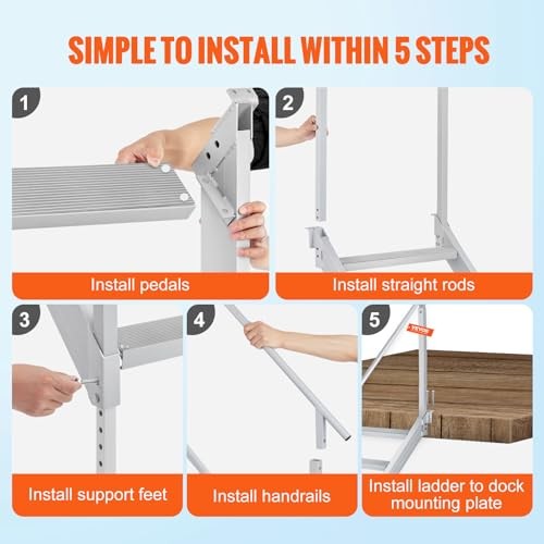 Dock Stairs 4 Steps, 500lbs Load Pool Steps, Adjustable Height NEW-4 Step