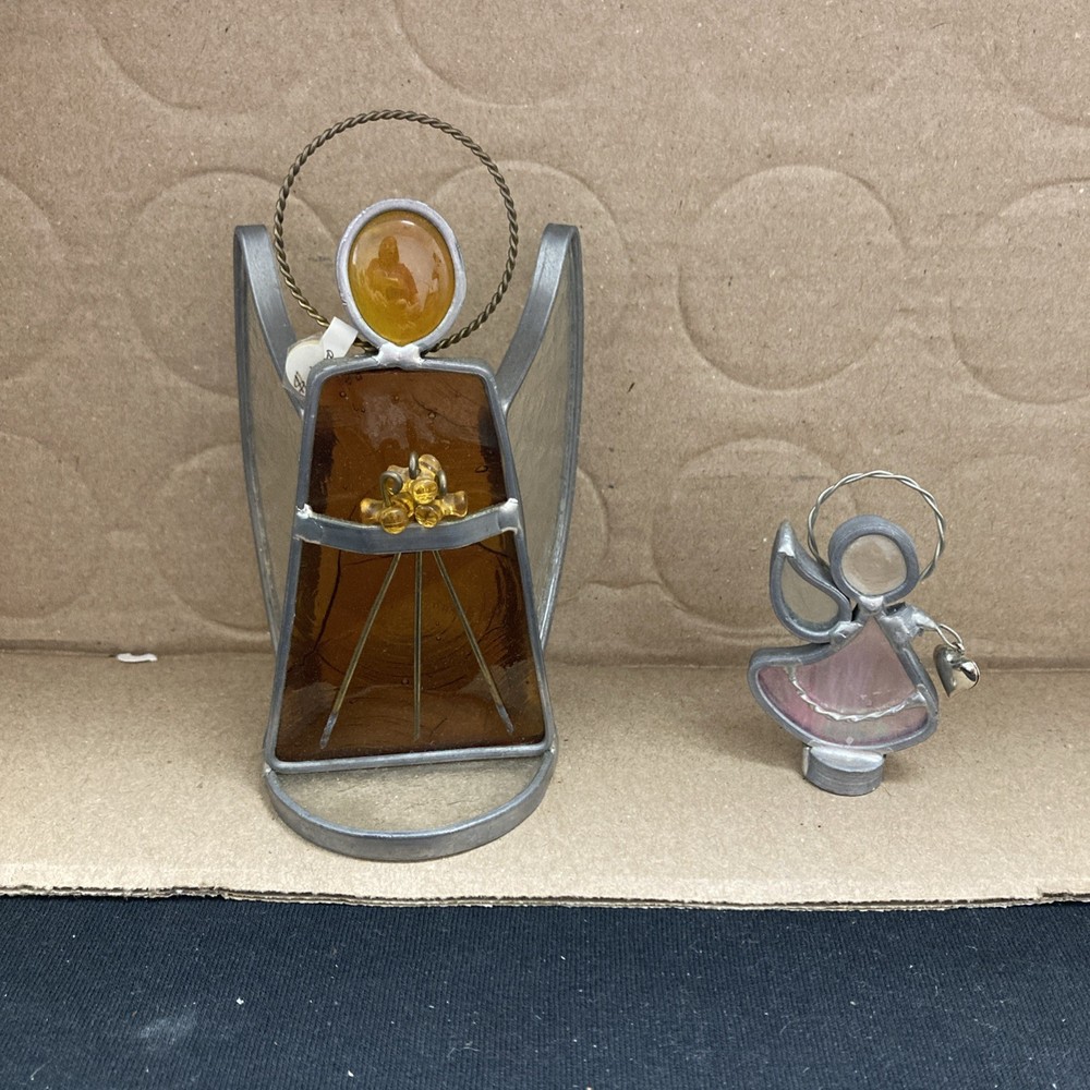 2 Vintage Stained Glass Angels Handmade