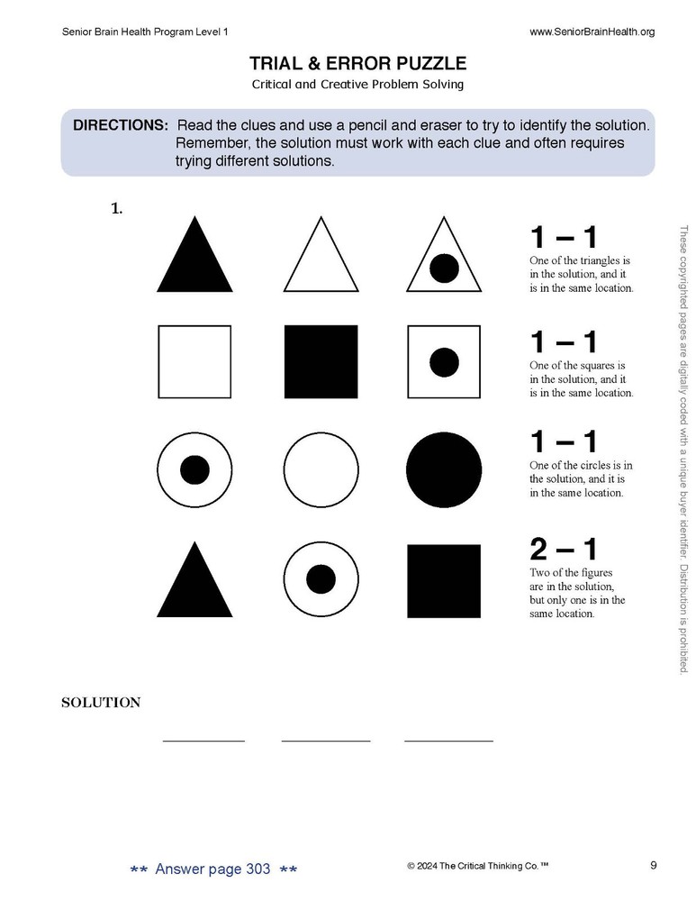 Senior Brain Health Research-Based Problem-Solving Puzzle/Activity Workbook
