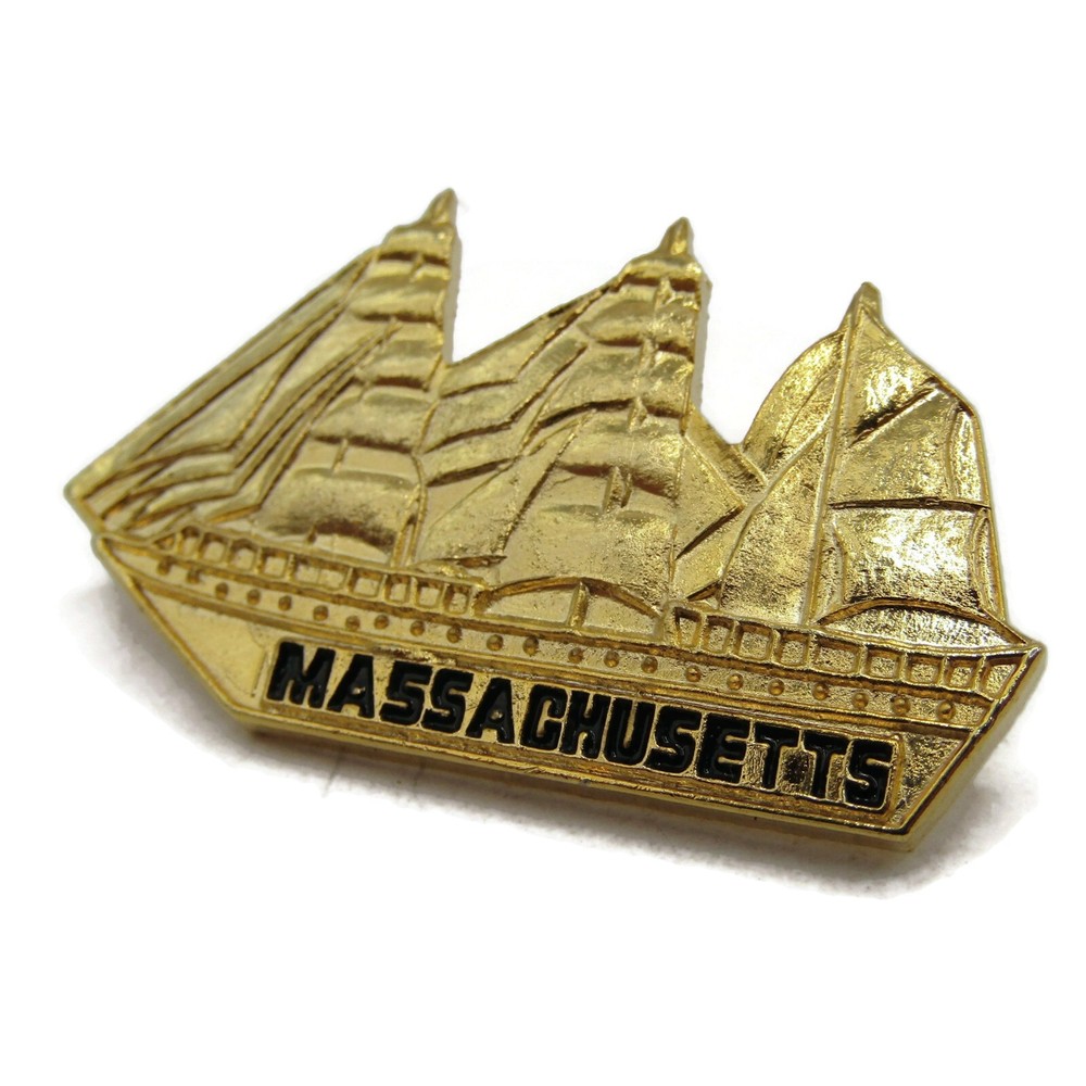 Massachusetts Clipper Ship Pin Vintage Gold Tone