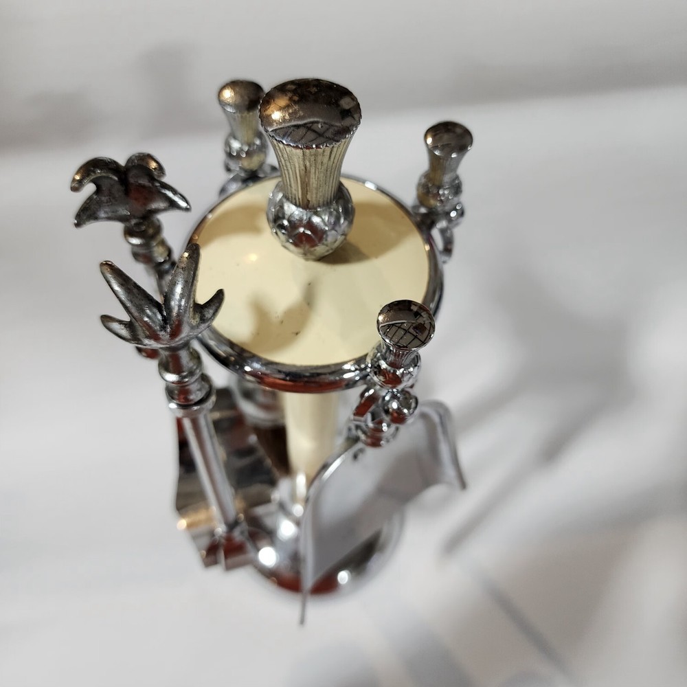Art Deco Thistle Top Chrome Petite Fireplace Tools Set