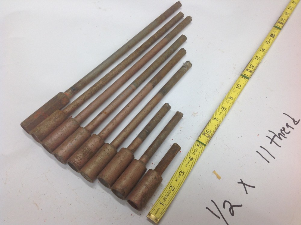 (9) Drillco 1/2" x 11 Thread Concrete Masonry Core Drill Bit. USED