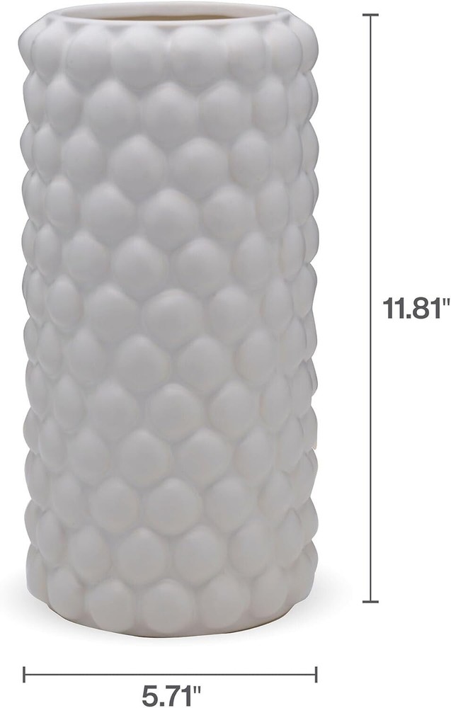 Elements Ceramic Textured Dot Vase 5.71x11.81 Inch White