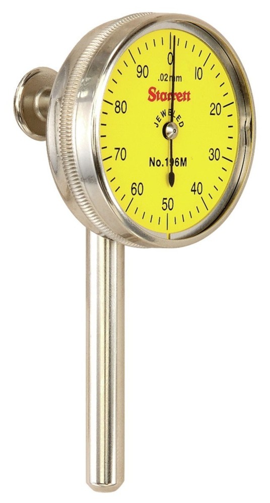 Starrett 196MB1 Universal Back Plunger Dial Gauge 5mm Range, 0-100 Dial