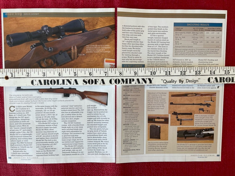 2003 CZ Model 527 Carbine Print Ad Accuracy Description Article