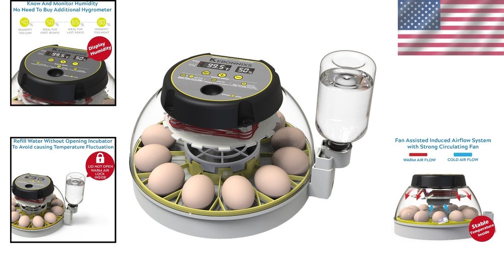 12-Egg Incubator with Humidity Display & Egg Candler