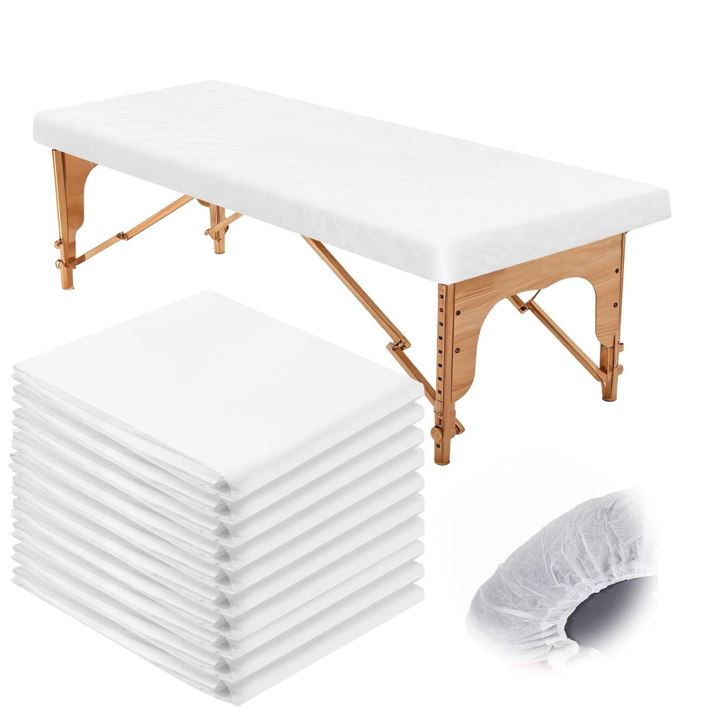 50 Pcs 36" X 85" Disposable Fitted Massage Table Sheets with Elastic, Non Woven