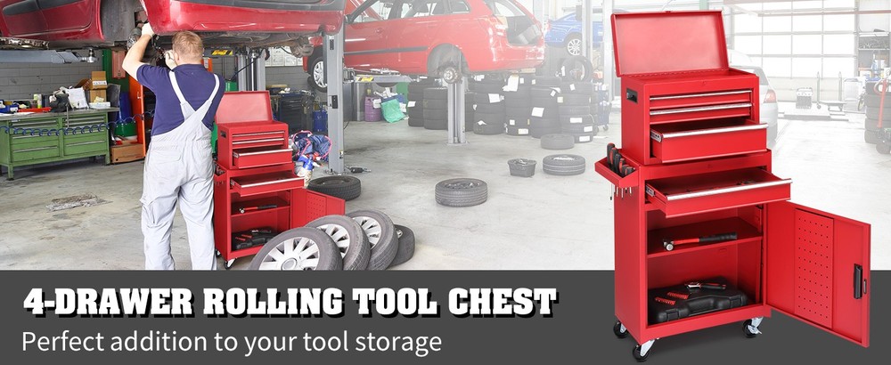Rolling Tool Chest Tool Organizer Box with Lockable Wheels & Detachable Top NEW
