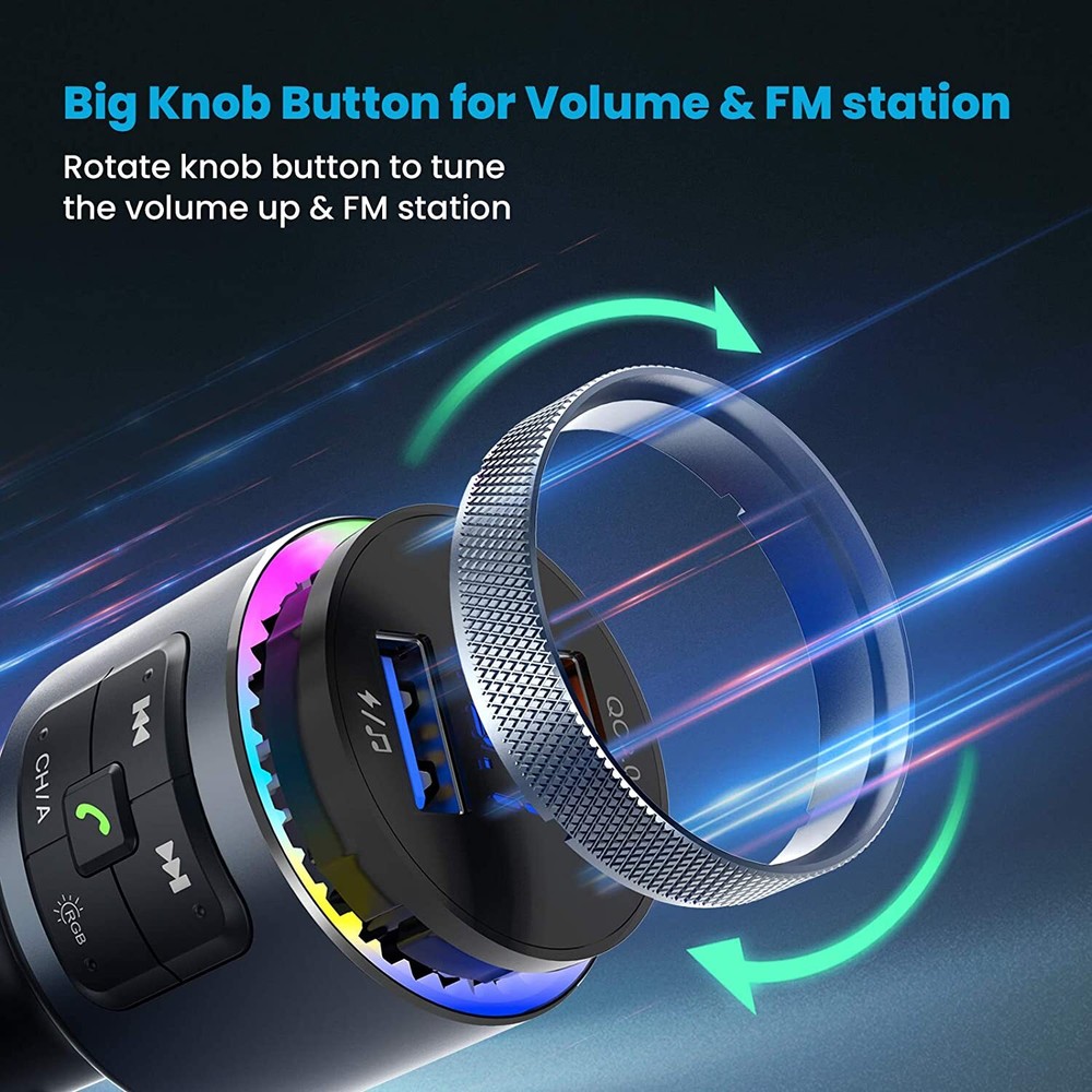 VicTsing Bluetooth FM Transmitter Adapter, QC3.0&2 Microphones Radio Adapter